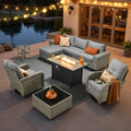 Charcoal Grey 9 Pieces Wicker Outdoor Sectional Sofa Set with Fire Pit Table J1889