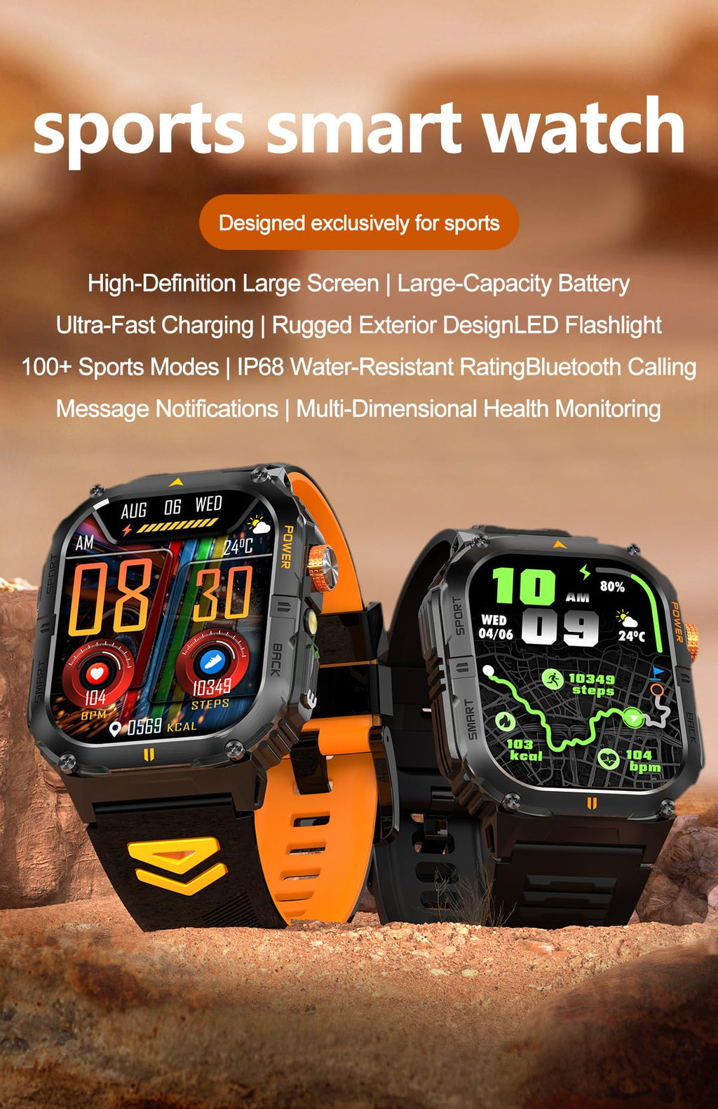 Military Smart Watch with Bluetooth Calling, Heart Rate Monitor, Sleep Tracking, Camouflage Green Y3465
