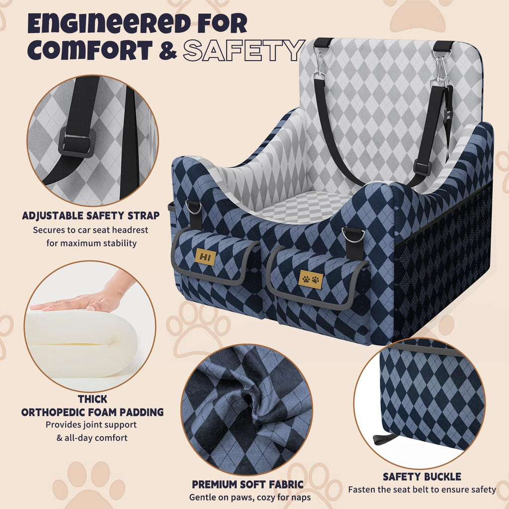 Memory Foam Dog Booster Seat with Safety Belt T7942