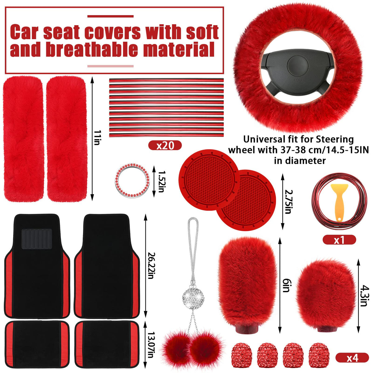 Red Black Car Seat Cover Full Set N294327