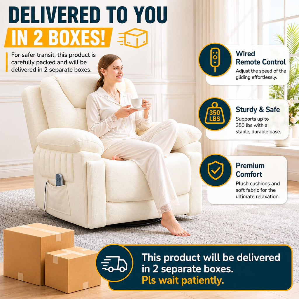 Cream White Electric Automatic Rocking Recliner Chair Q844