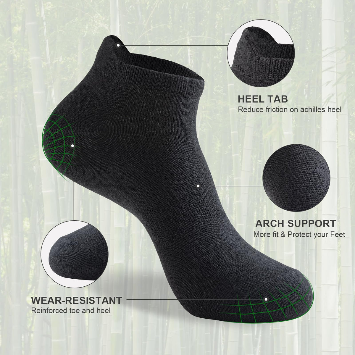 Ankle Socks for Men, 6 Pairs, Bamboo Rayon Breathable Low Cut X1261