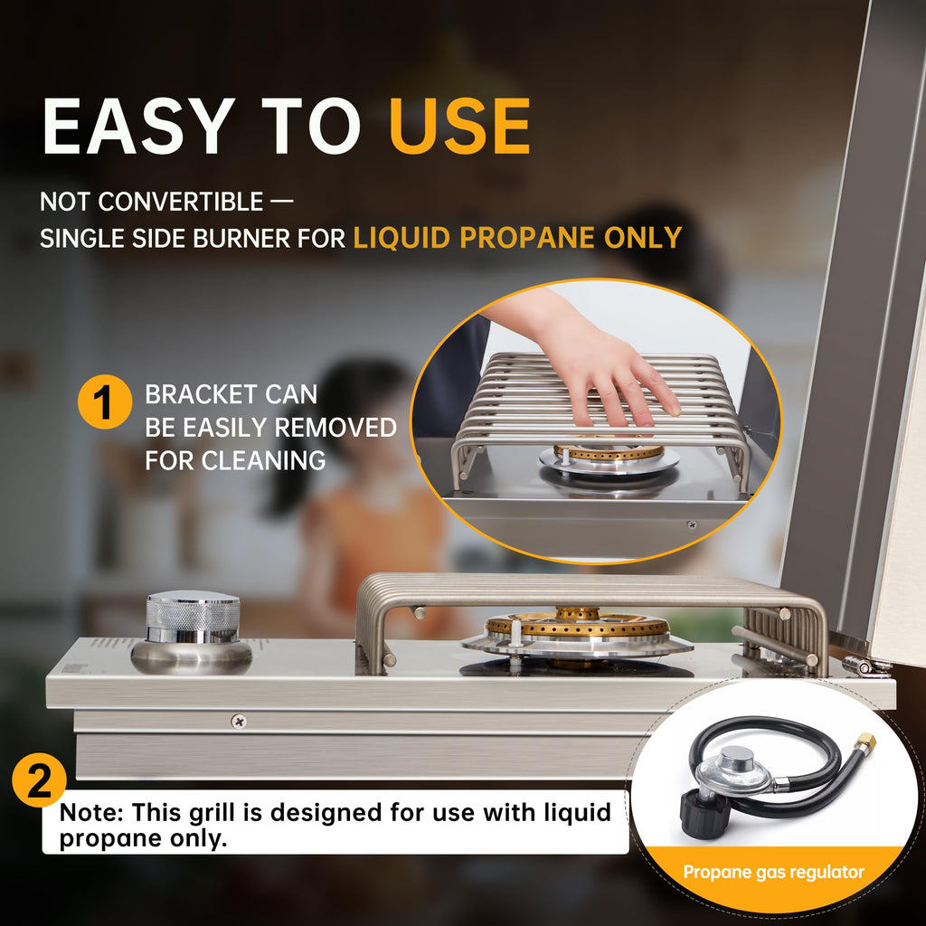 Built-in Side Burner for Outdoor Kitchen, Propane & Natural Gas, 304 SS A163473