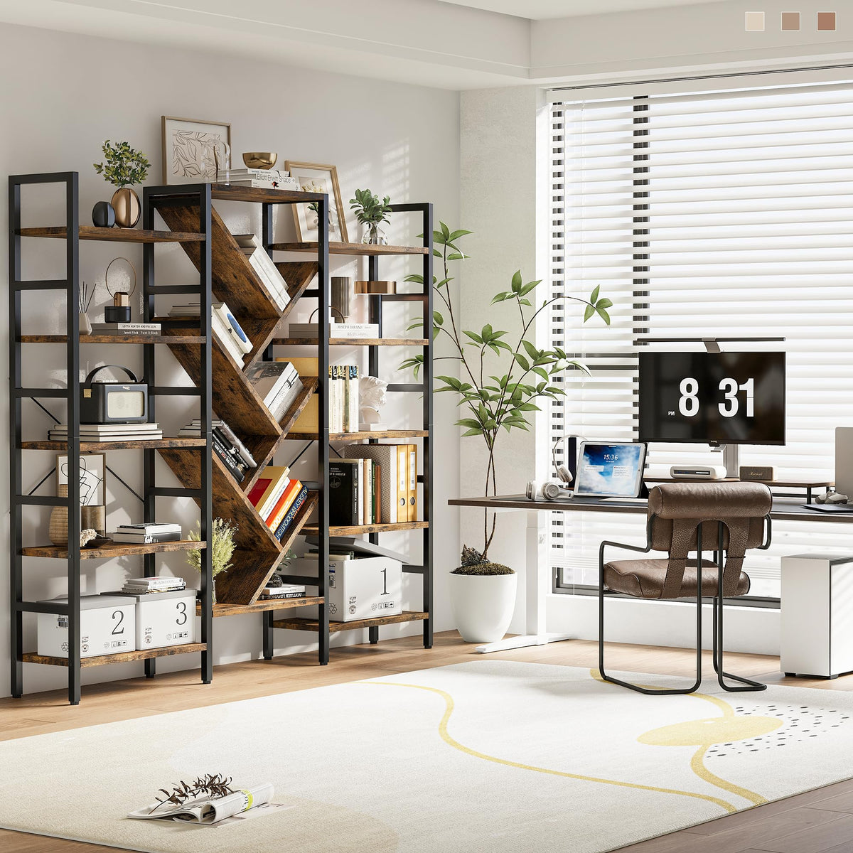 70x70 5 Tier Wooden Bookcase with 17 Open Shelf J783