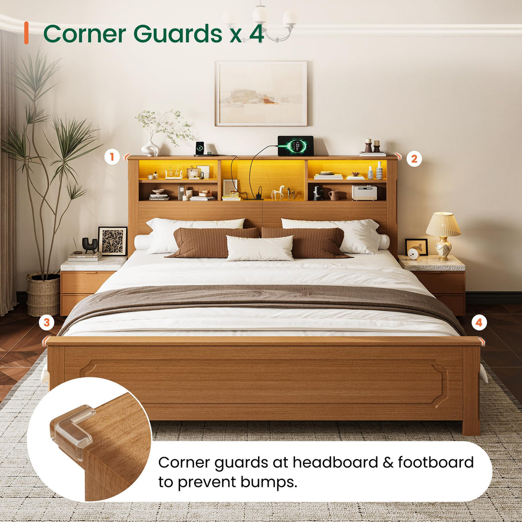 King Bed Frame with Headboard and Storage 4 Drawers Brown Z219149