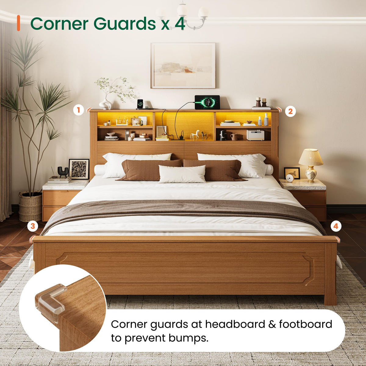 King Bed Frame with Headboard and Storage 4 Drawers Brown Z219149