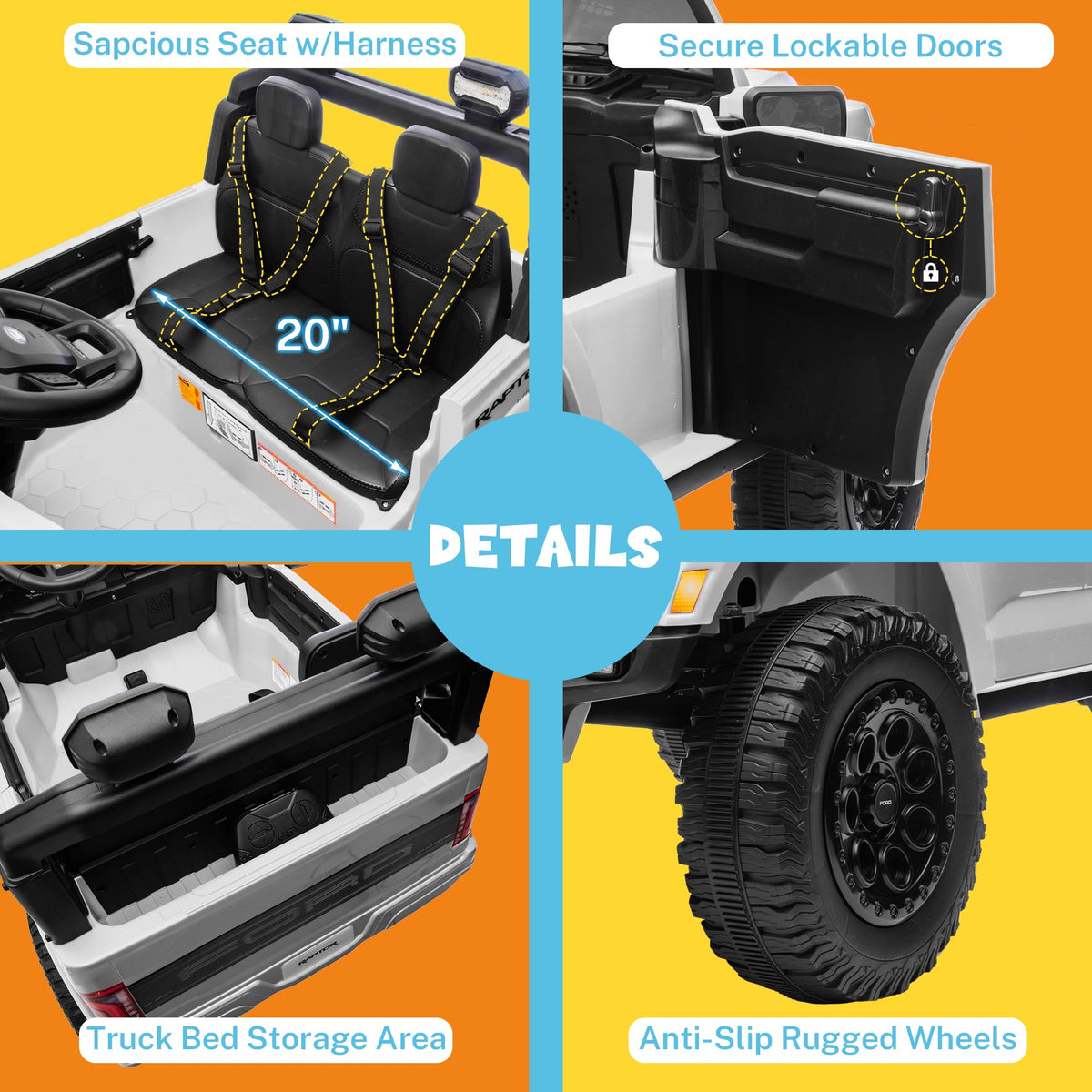 White 24V 2 Seater Kids Ride on Truck with Parent Remote Control R6060