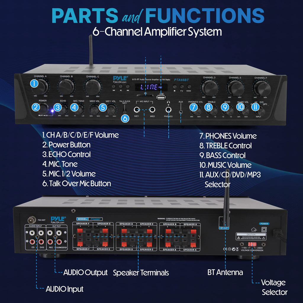 Bluetooth 6 Channel Stereo Amplifier T344