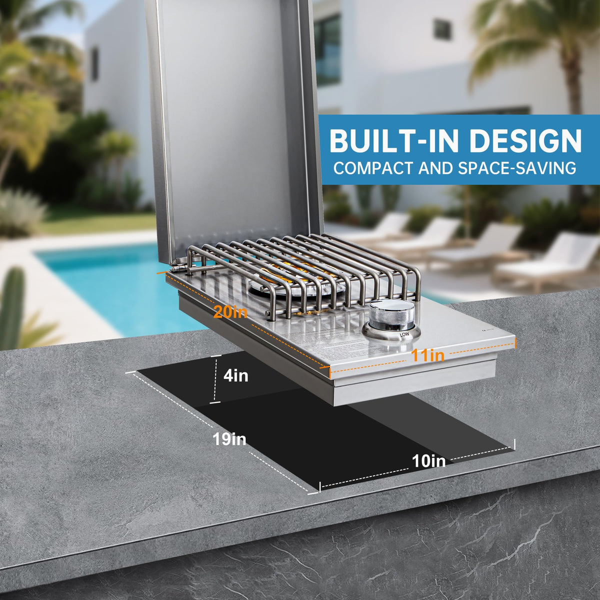 Built-in Side Burner for Outdoor Kitchen, Propane & Natural Gas, 304 SS A163473