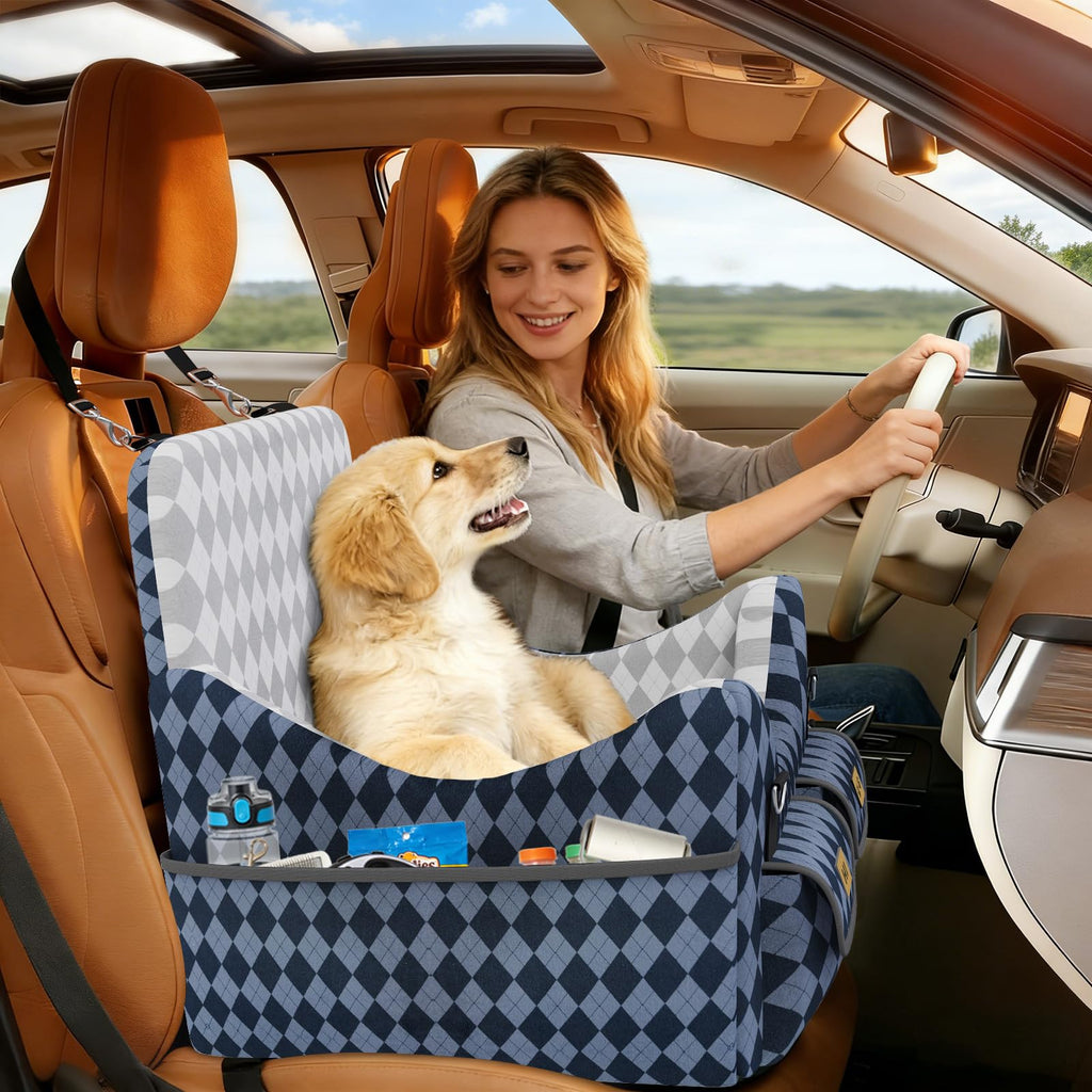 Memory Foam Dog Booster Seat with Safety Belt T7942
