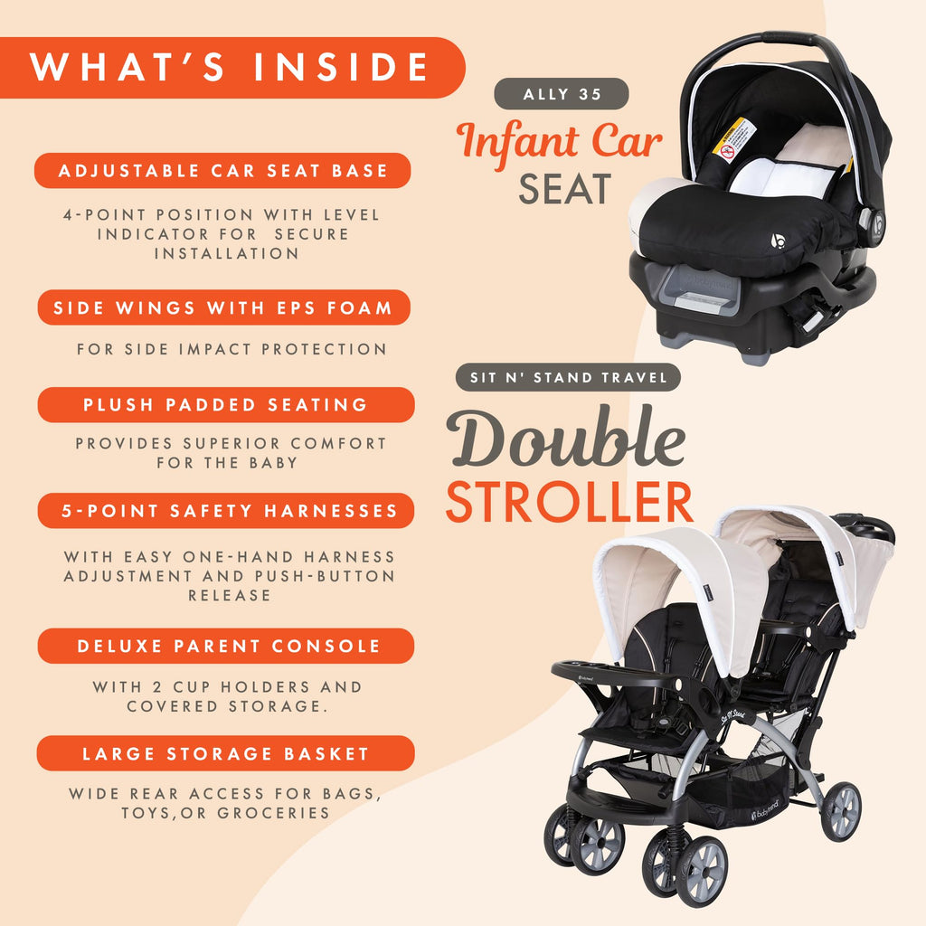 Khaki 3 Pc Double Stroller & 2 Car Seats N47776