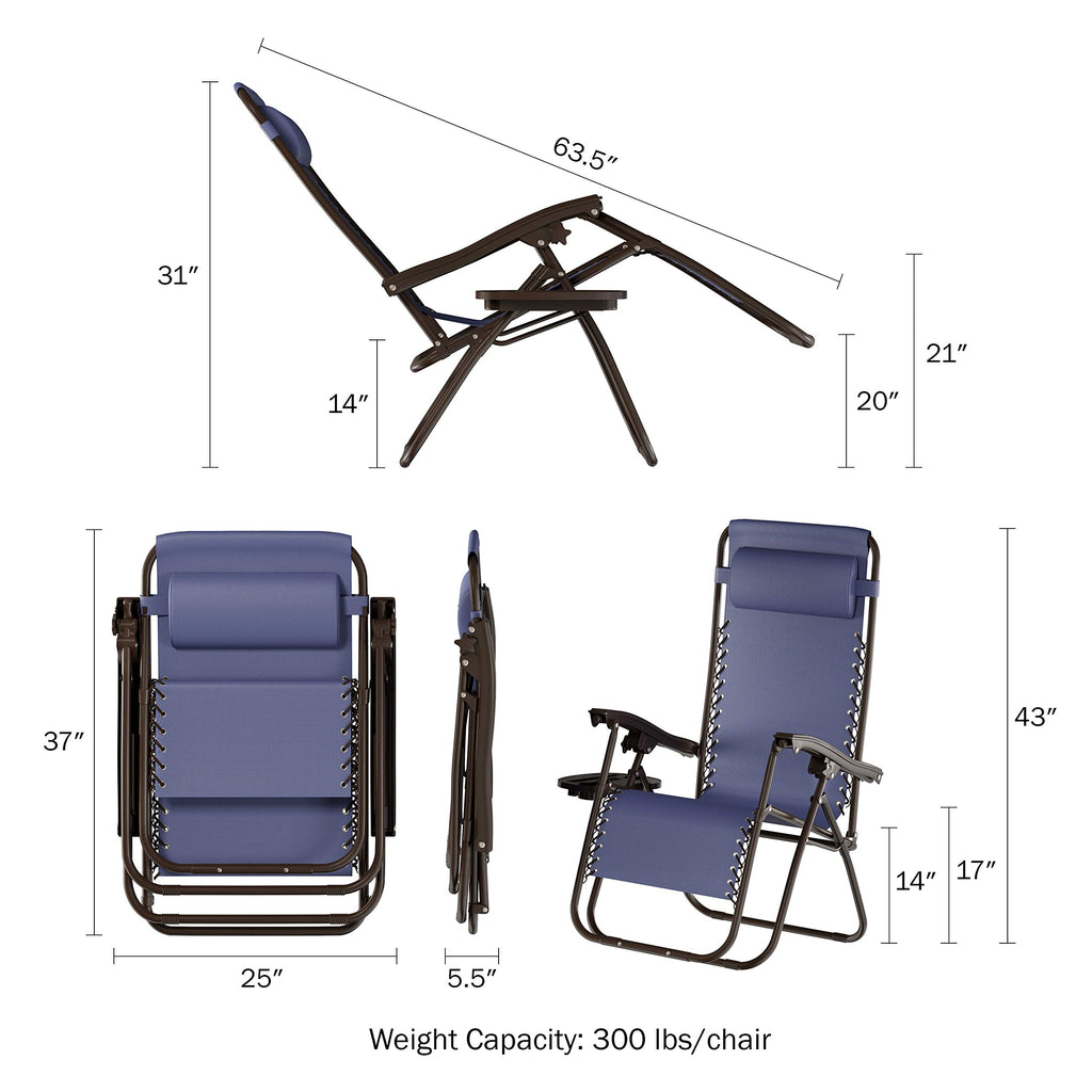 Set of 2 Navy Zero-Gravity Chairs with Side Table A225180