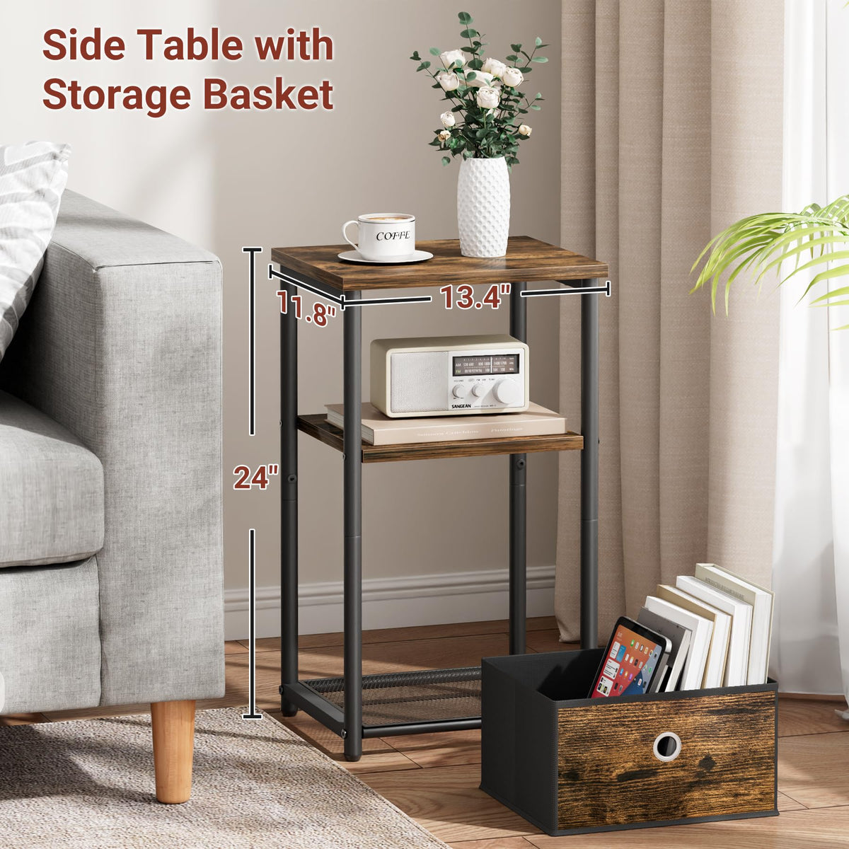 3 Tier Side Table with Storage Basket W12523