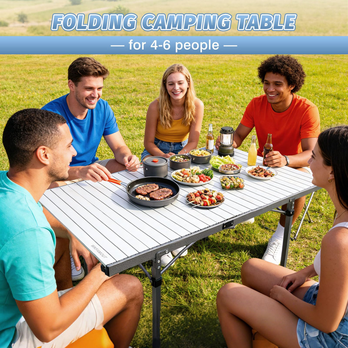 29.9" Tall Folding Camping Table for 2-6 Person, 54.7" Large Aluminum Foldable Roll-up Table Outdoor with Carry Bag for Picnic, Camp, Sturdy, Backyard, Patio F59726