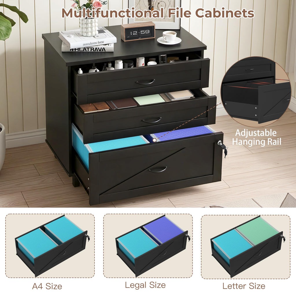 3-Drawer Wooden File Cabinet with Lock H72792