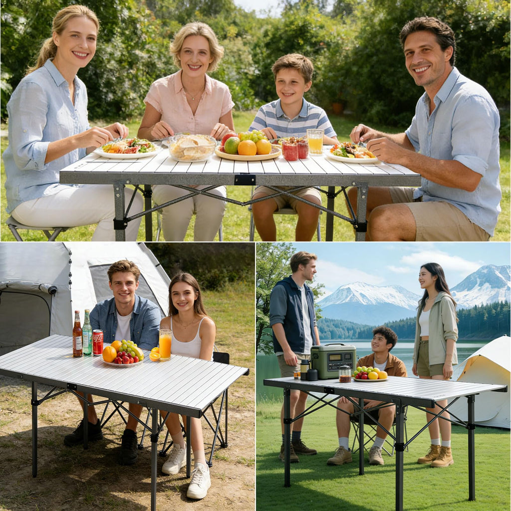 29.9" Tall Folding Camping Table for 2-6 Person, 54.7" Large Aluminum Foldable Roll-up Table Outdoor with Carry Bag for Picnic, Camp, Sturdy, Backyard, Patio F59726
