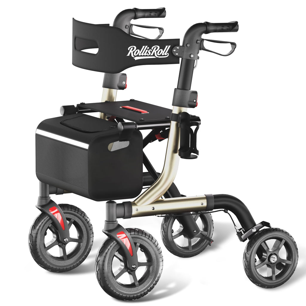 Foldable Aluminum Rollator Walker with Seat and 10" Wheels N585