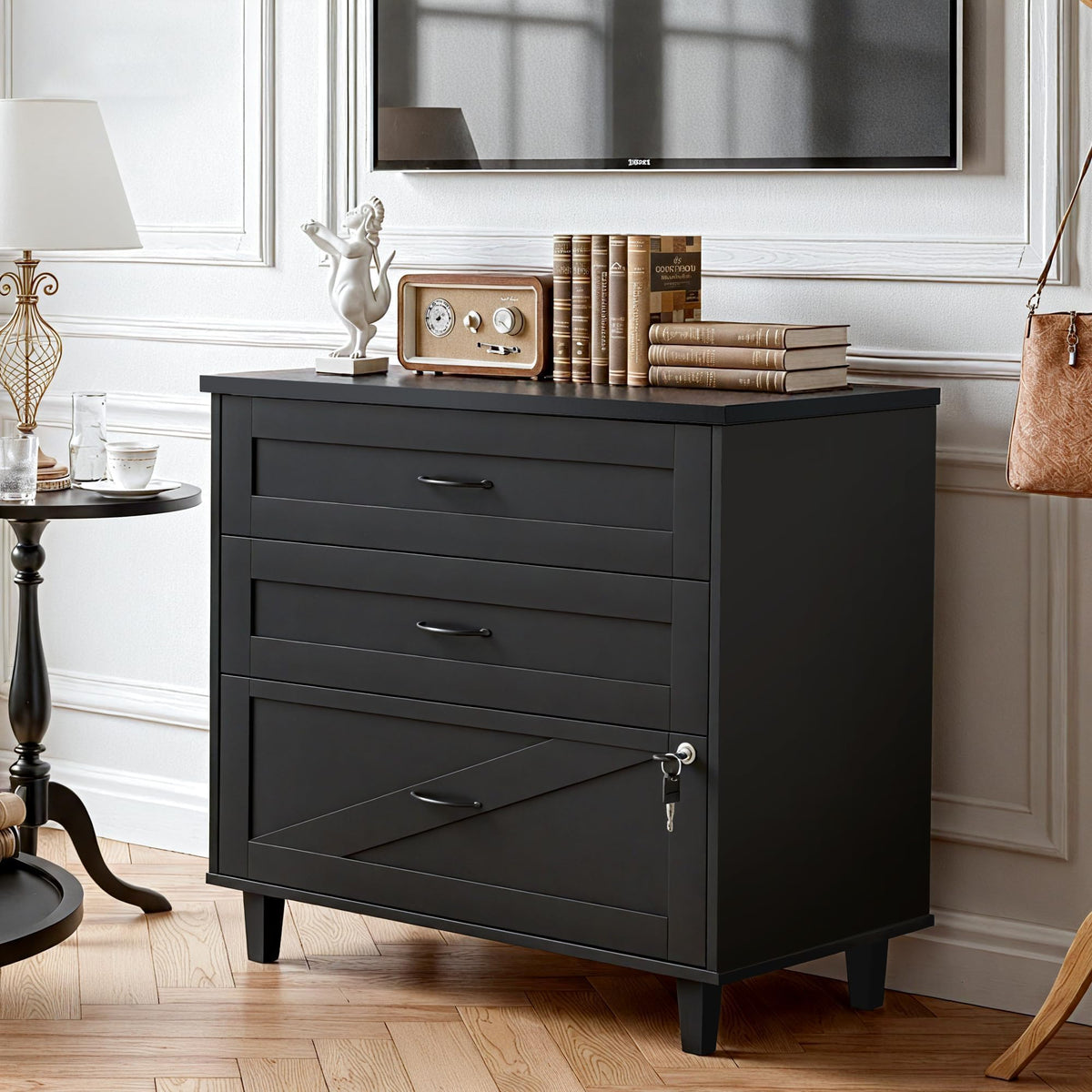 3-Drawer Wooden File Cabinet with Lock H72792