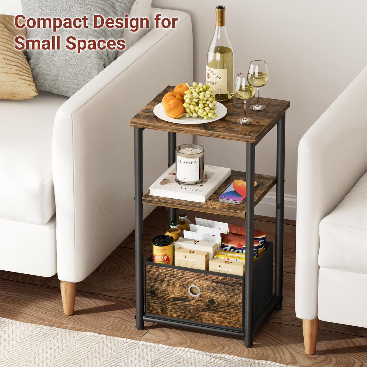 3 Tier Side Table with Storage Basket W12523