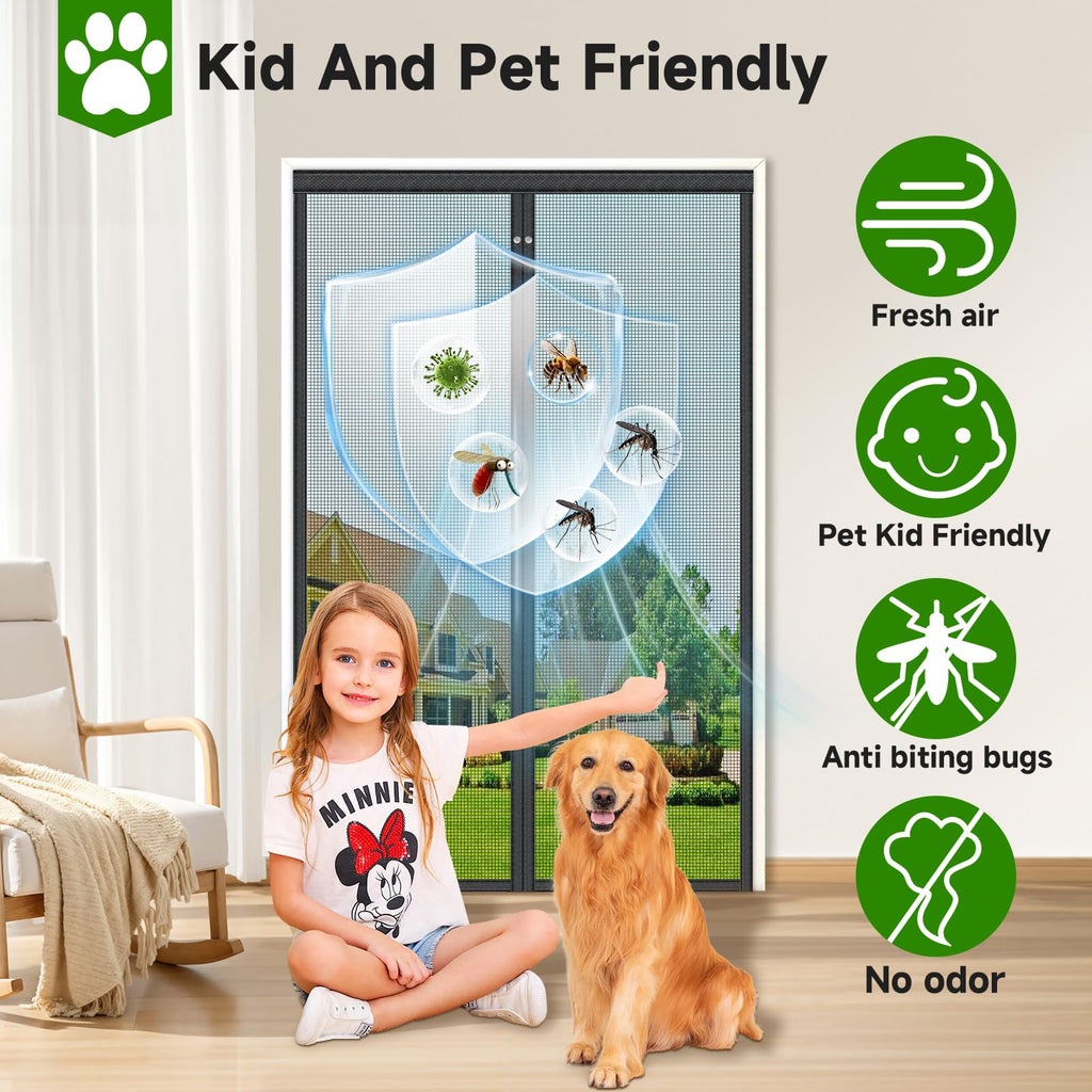 Magnetic Screen Door Fiberglass Mesh 32 x 80 Inch Black K9270