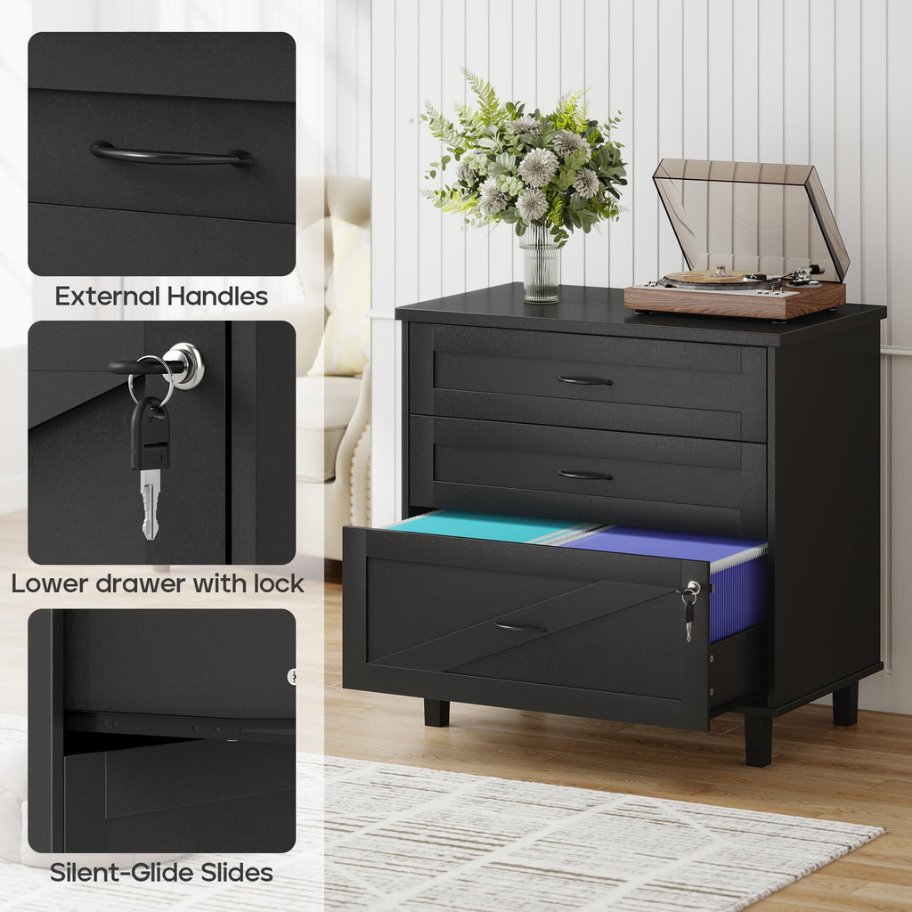 3-Drawer Wooden File Cabinet with Lock H72792