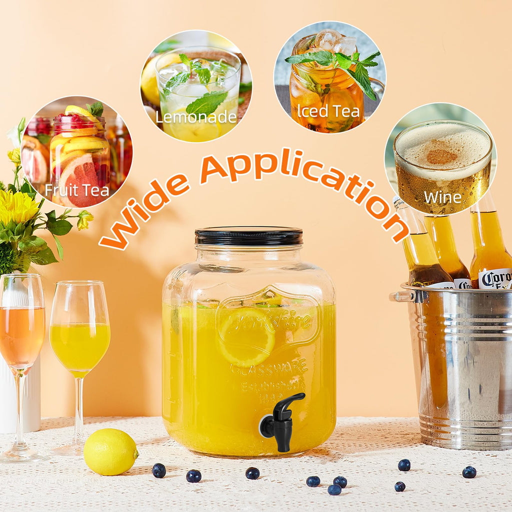 2pcs 1.5 Gallon Glass Drink Dispenser with Metal Stand J861105