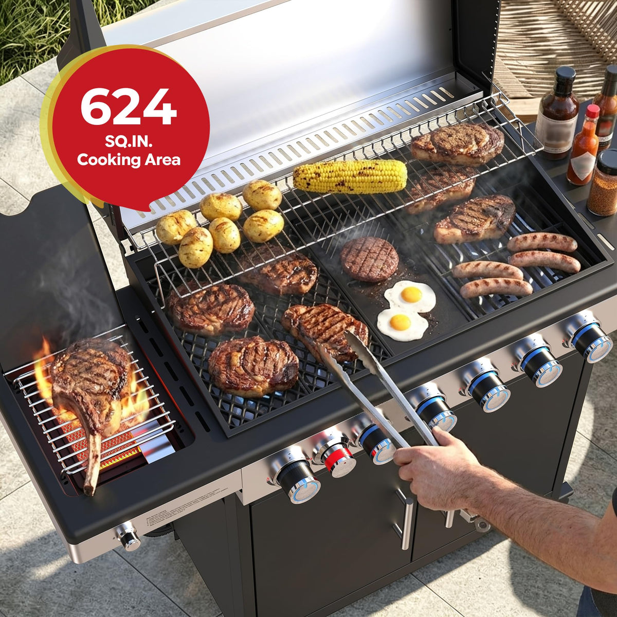 6-Burner Propane Gas Grill with Infrared Sear Side Burner U57216