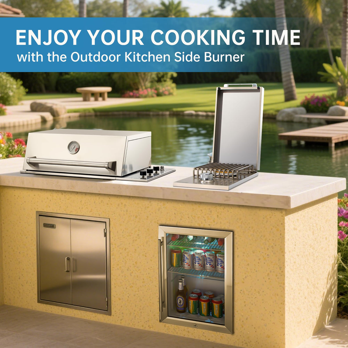 Built-in Side Burner for Outdoor Kitchen, Propane & Natural Gas, 304 SS A163473