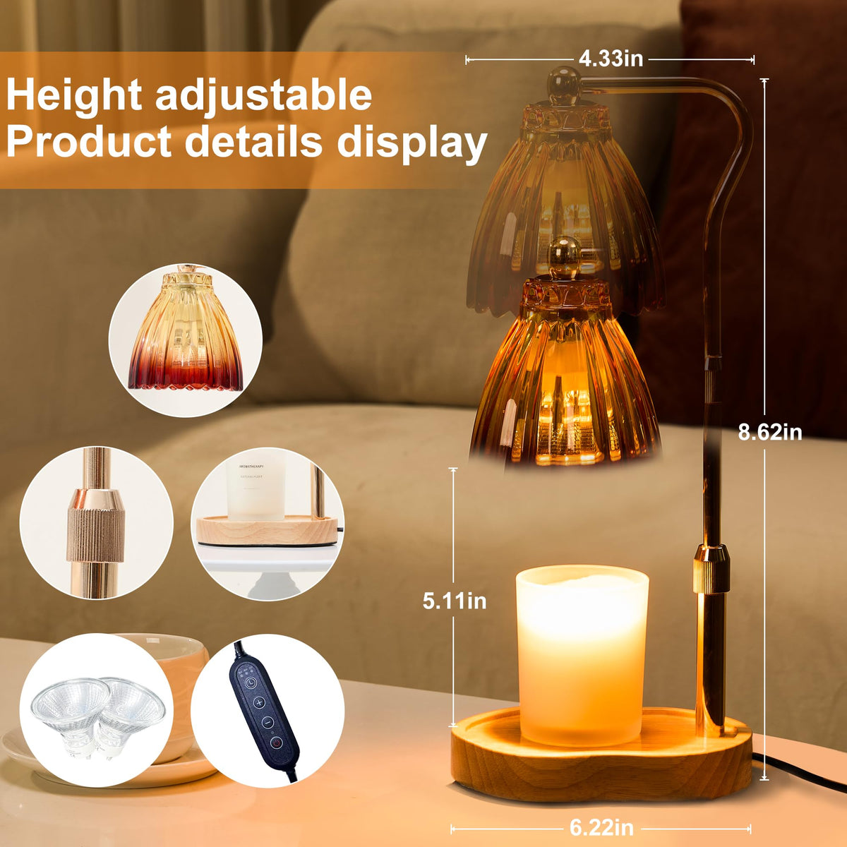 Candle Warmer Lamp with Timer Dimmable H2562