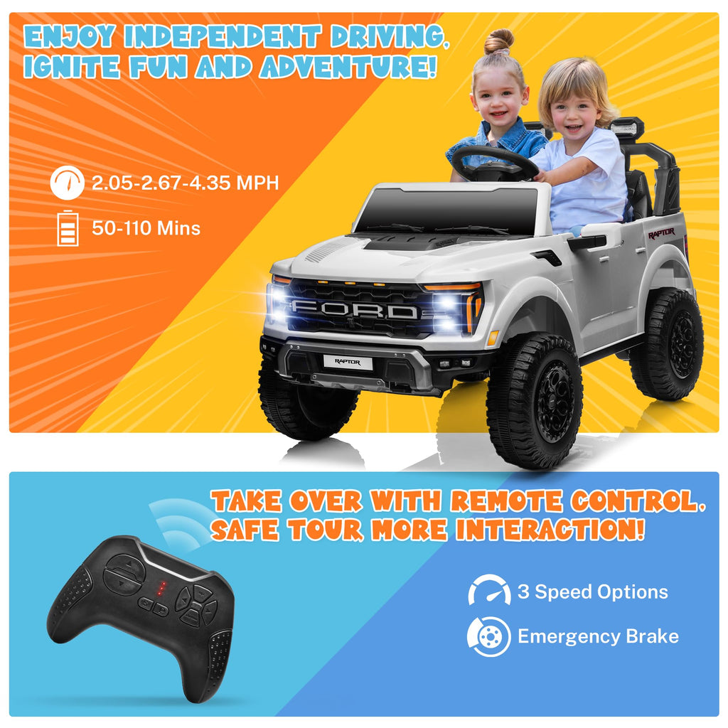 White 24V 2 Seater Kids Ride on Truck with Parent Remote Control R6060