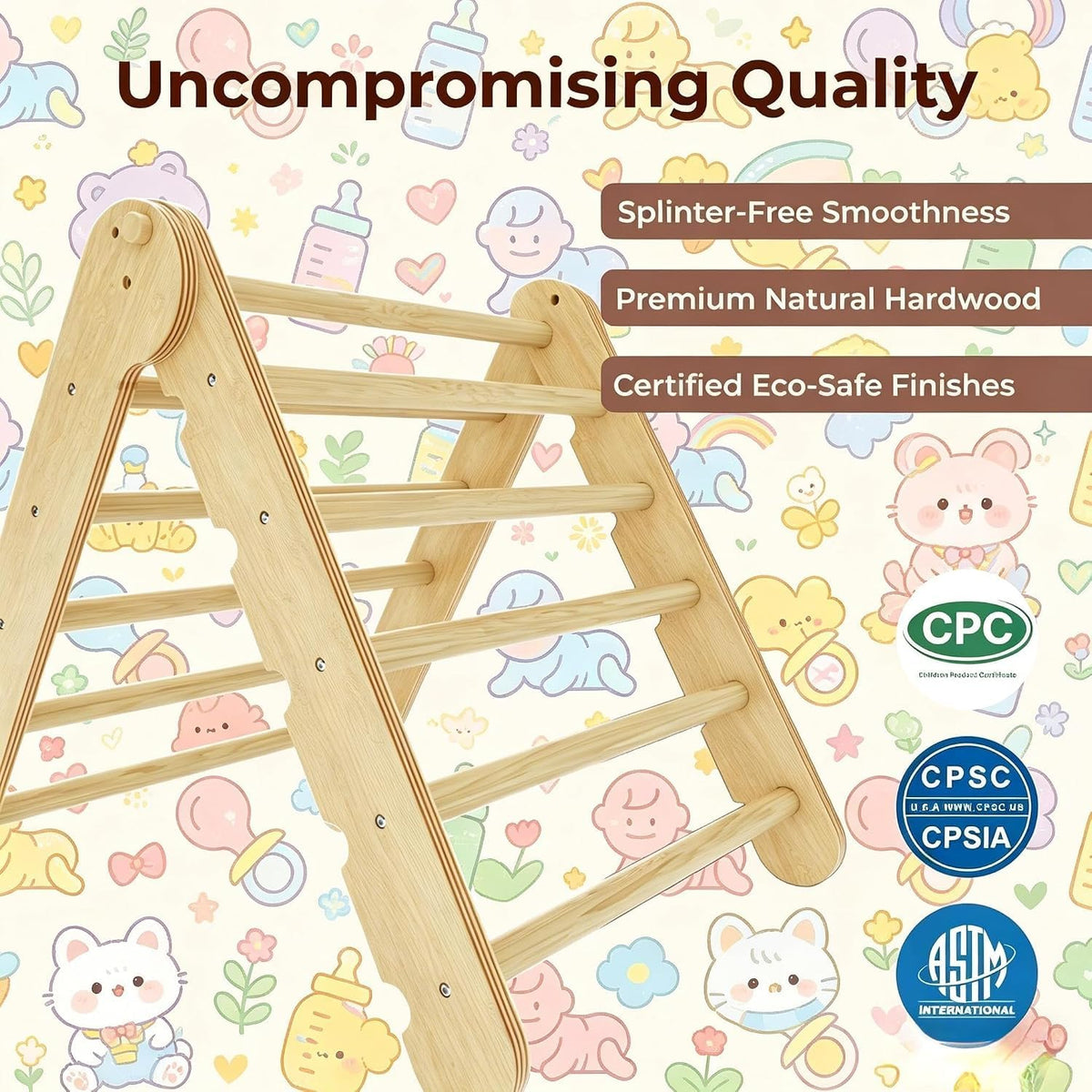Foldable Wooden Climbing Set with Rope Net Ramp Arch N65130