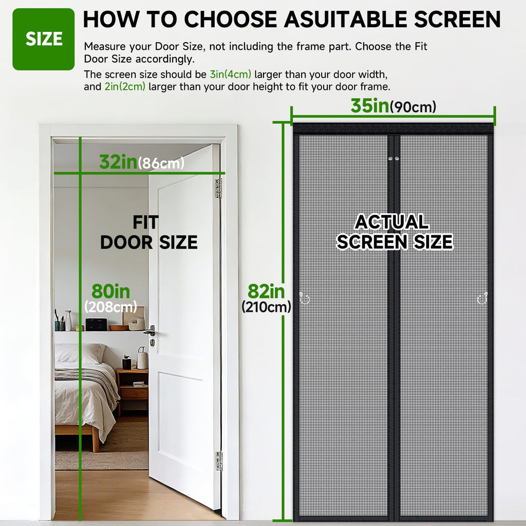Magnetic Screen Door Fiberglass Mesh 32 x 80 Inch Black K9270