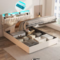 Beige Full Size Lift Up Storage Bed Frame with Charging Station D25786