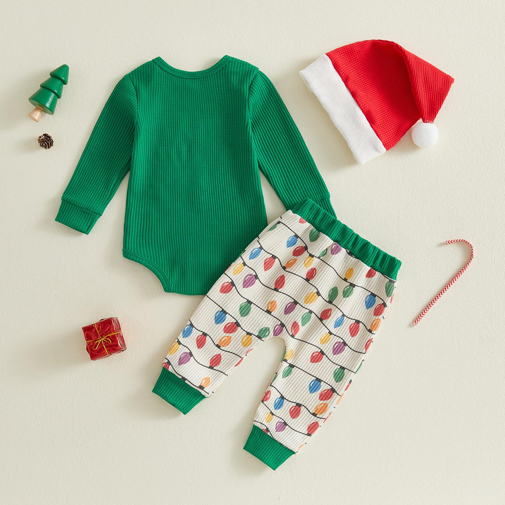 Christmas Baby Boy Outfit Romper Pants Hat Set 0-12M C193