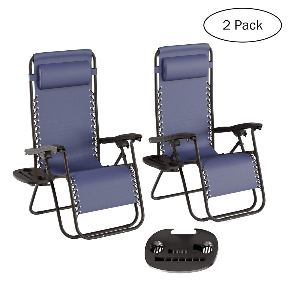 Set of 2 Navy Zero-Gravity Chairs with Side Table A225180