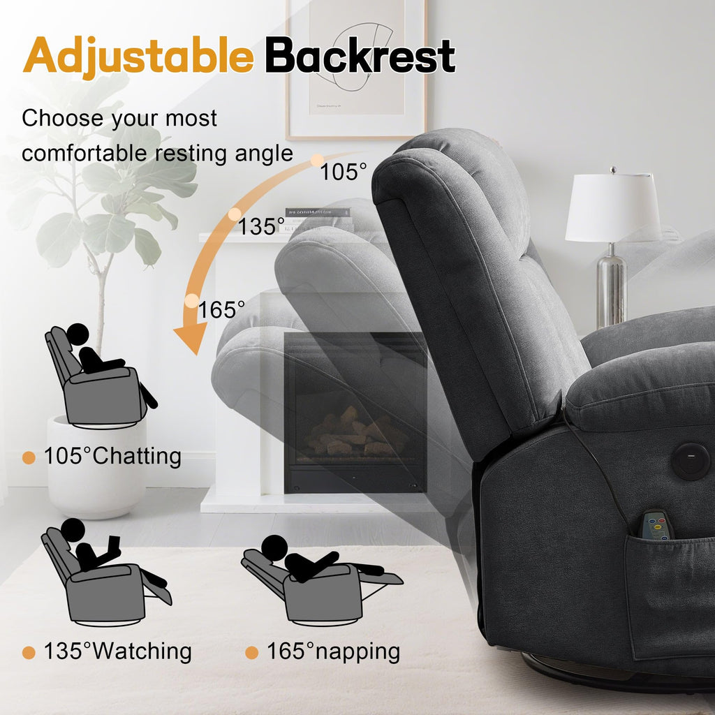Grey Swivel Rocker Recliner with Massage and Heating E26613