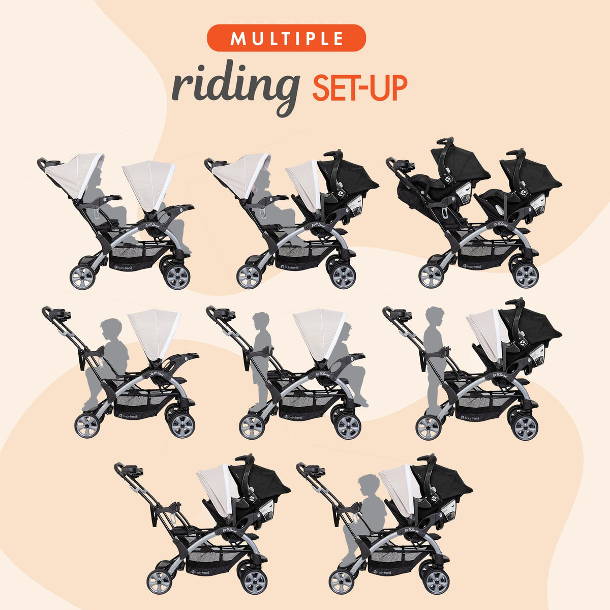 Khaki 3 Pc Double Stroller & 2 Car Seats N47776