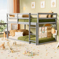 Low Twin Over Twin Wooden Bunk Bed with Ladder and Guardrails J591833