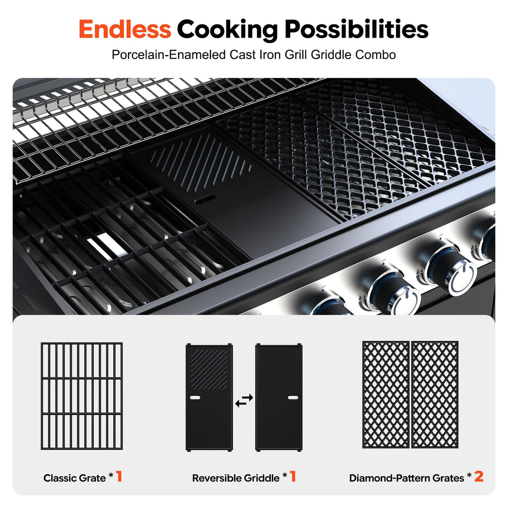 6-Burner Propane Gas Grill with Infrared Sear Side Burner U57216