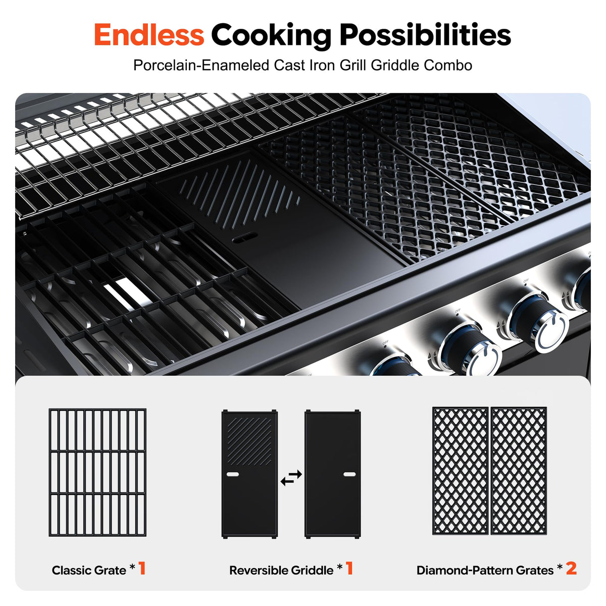 6-Burner Propane Gas Grill with Infrared Sear Side Burner U57216