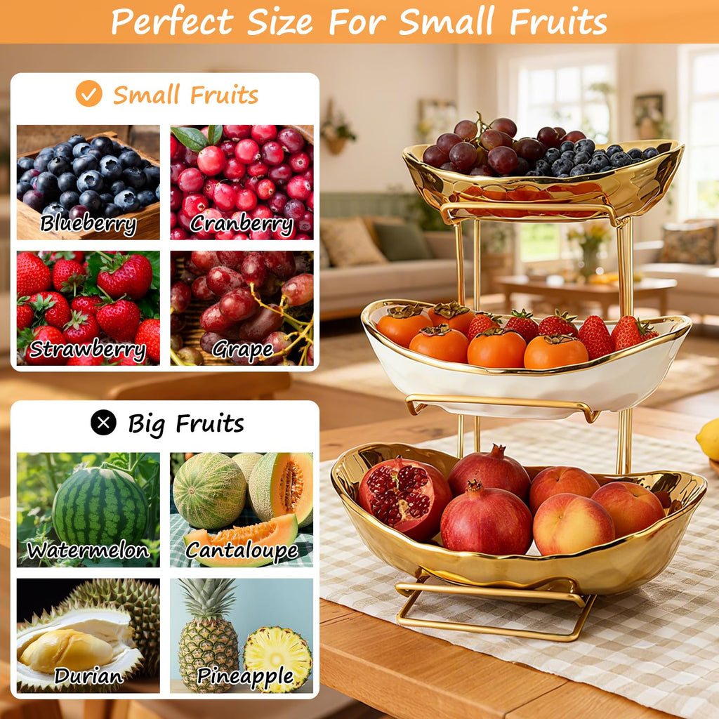 3 Tier Ceramic Fruit Bowl with Metal Rack V948