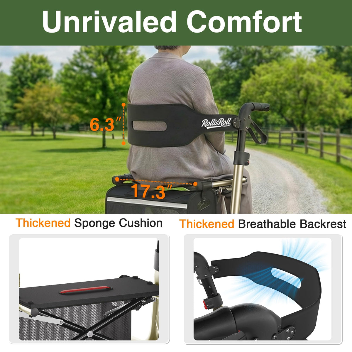 Foldable Aluminum Rollator Walker with Seat and 10" Wheels N585