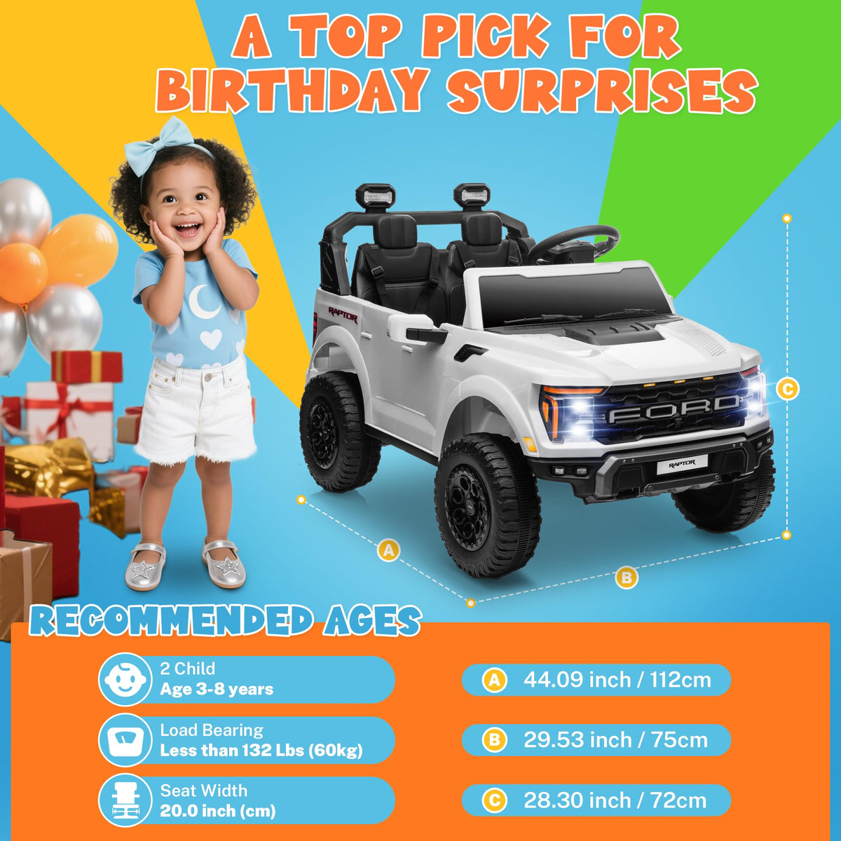 White 24V 2 Seater Kids Ride on Truck with Parent Remote Control R6060
