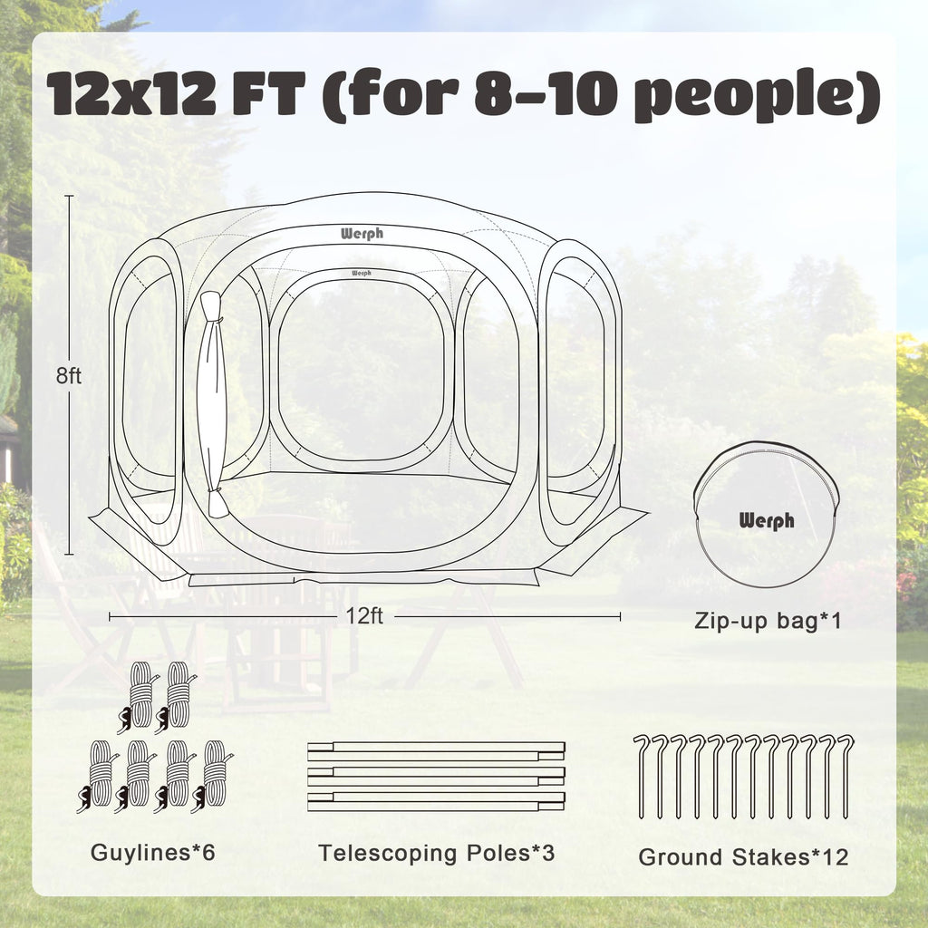 12x12 Pop Up Screen Tent, Mosquito Net Gazebo, UV Resistant, Beige E67241