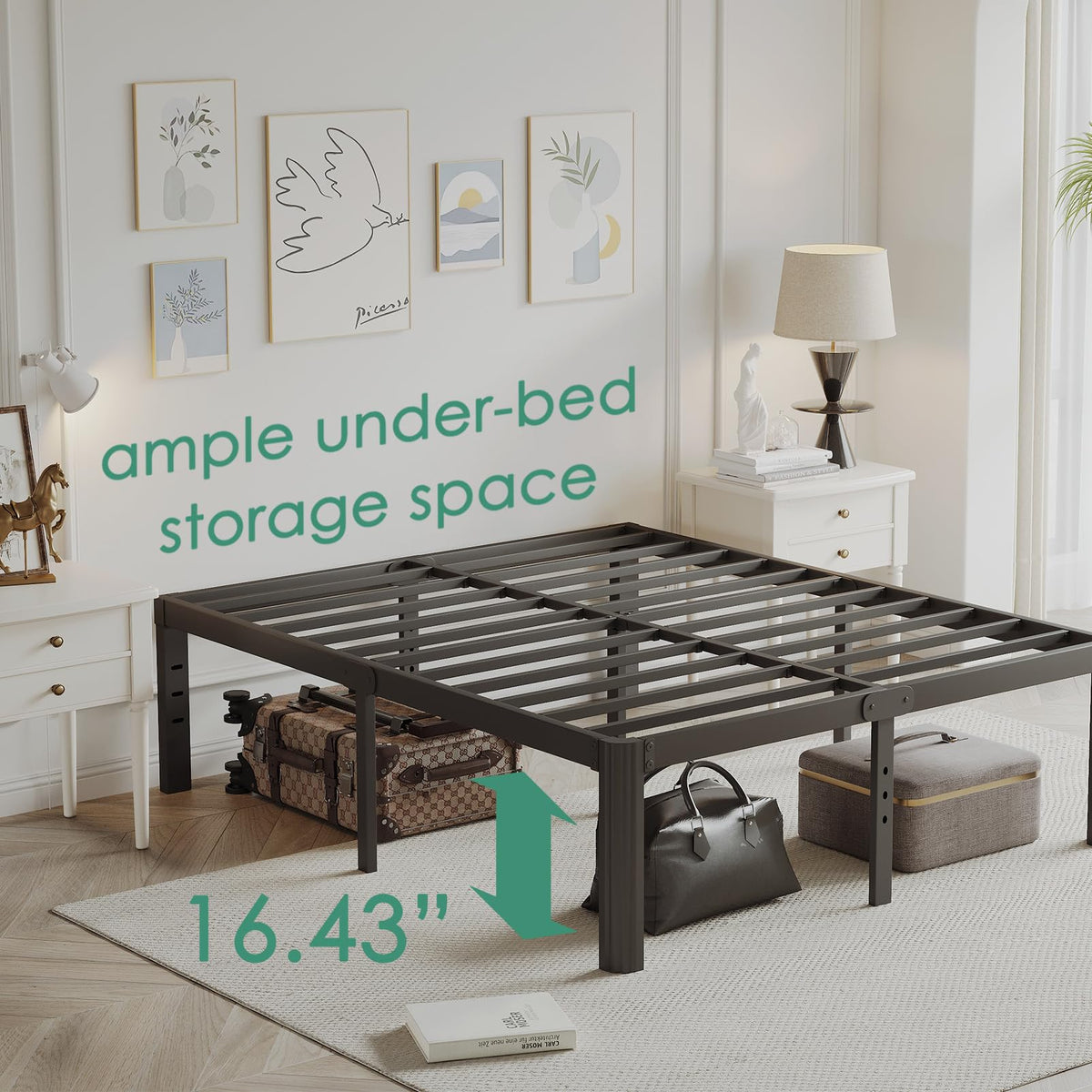 18 Inch Metal Bed Frame Queen Size Black N64518
