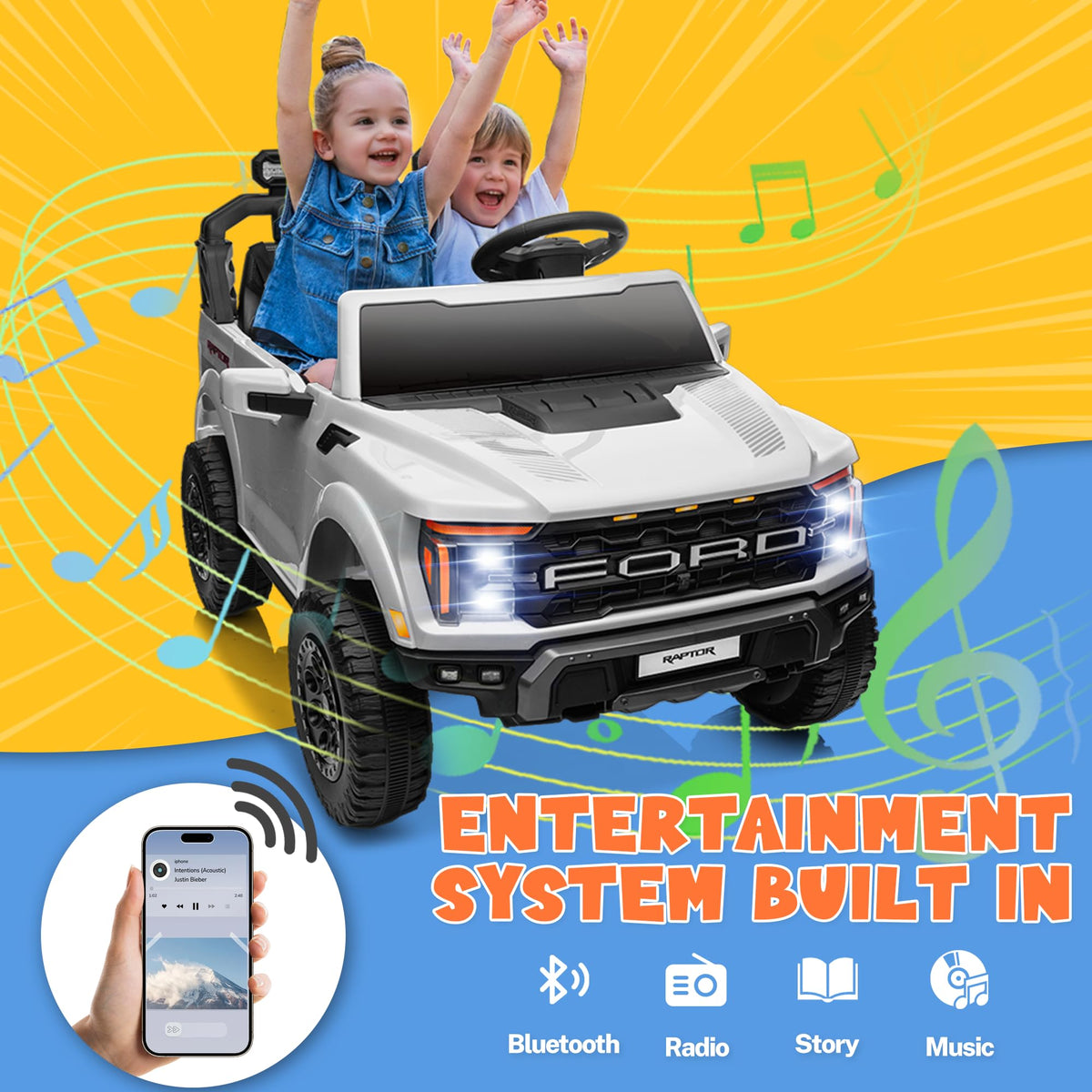 White 24V 2 Seater Kids Ride on Truck with Parent Remote Control R6060