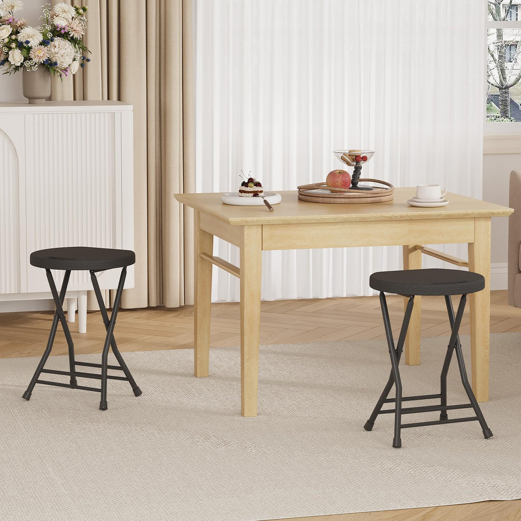 Folding Stool, Backless 18-Inch, Portable with Handle, Anti-Slip Feet, 600Lbs Capacity, Black J696783
