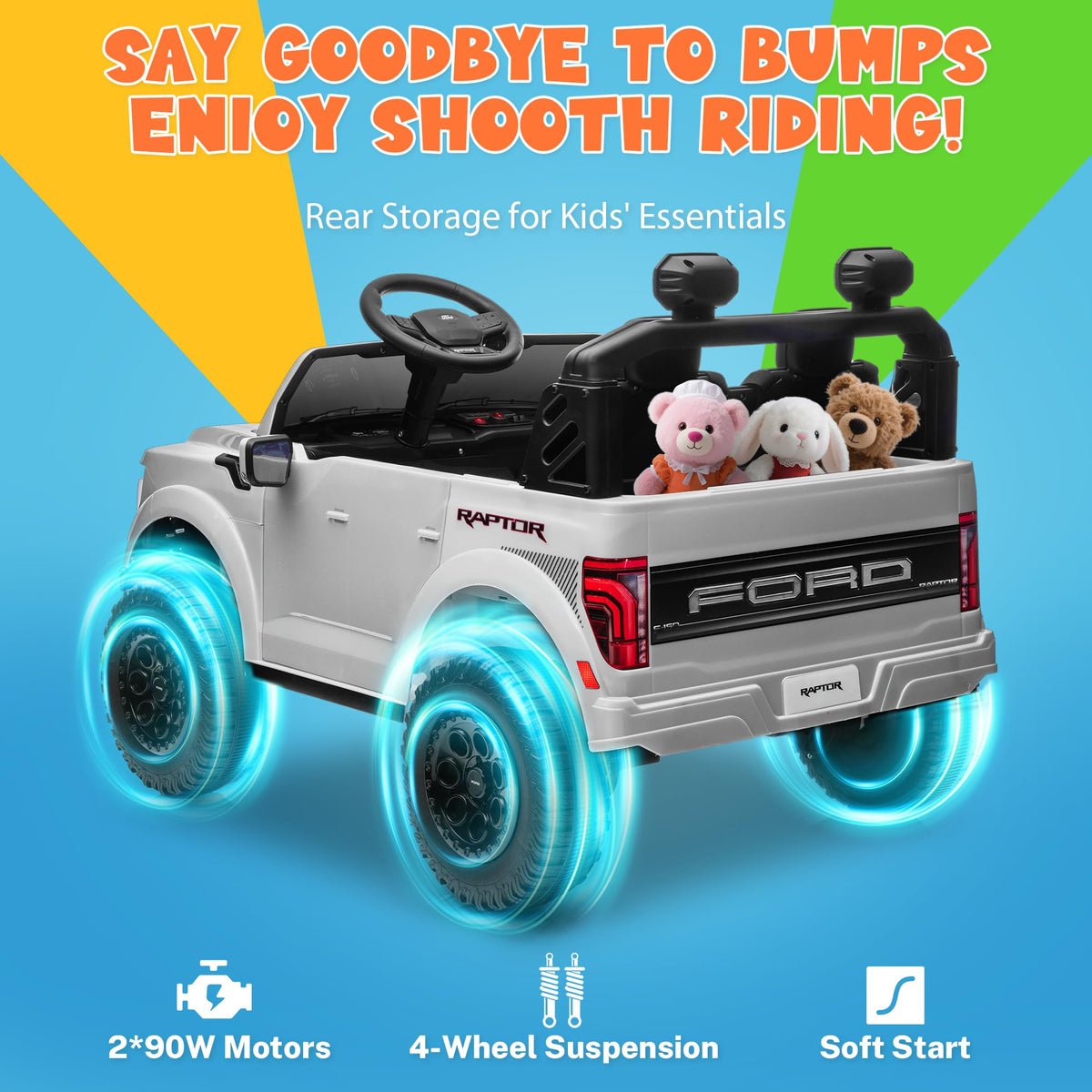 White 24V 2 Seater Kids Ride on Truck with Parent Remote Control R6060