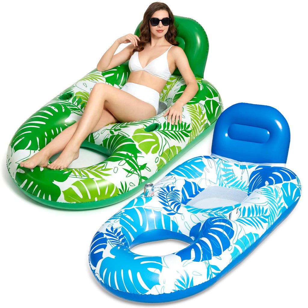 2 Pack Inflatable Pool Float Lounger with Cup Holder A46324