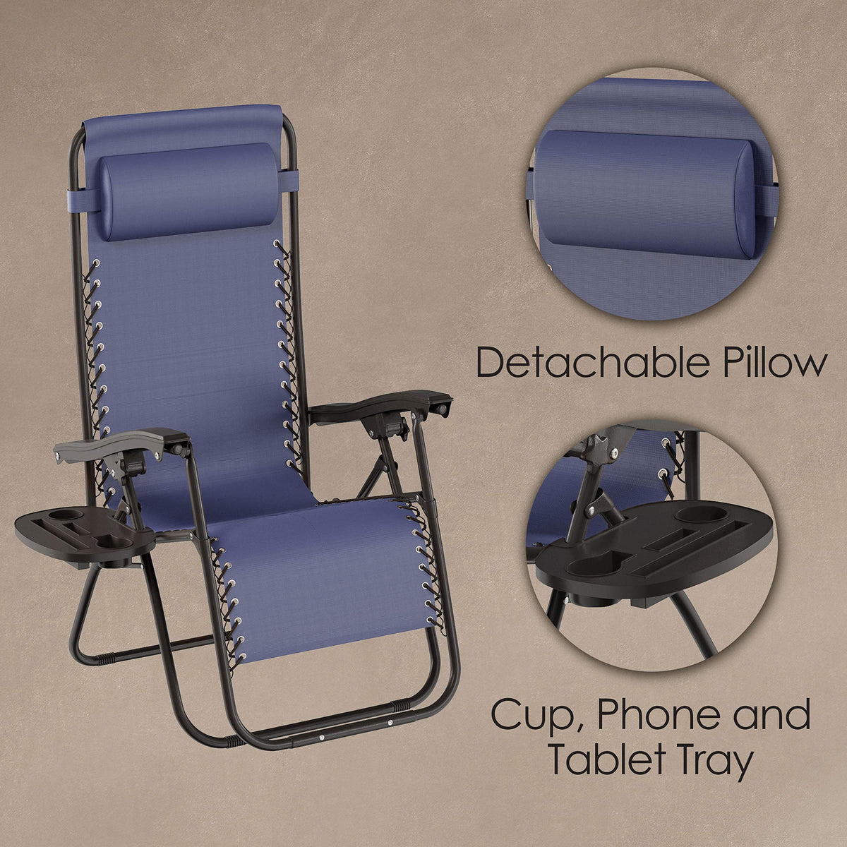 Set of 2 Navy Zero-Gravity Chairs with Side Table A225180